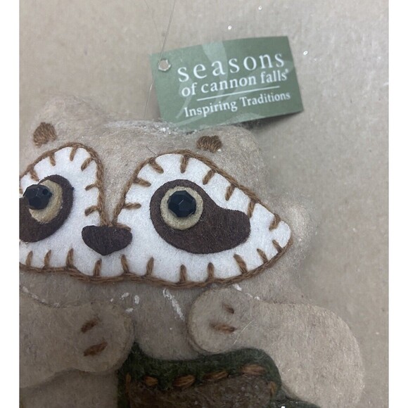 Seasons of Cannon Falls Raccoon Christmas Felt Craft Ornament Plush Stuffed Vtg - Picture 5 of 5
